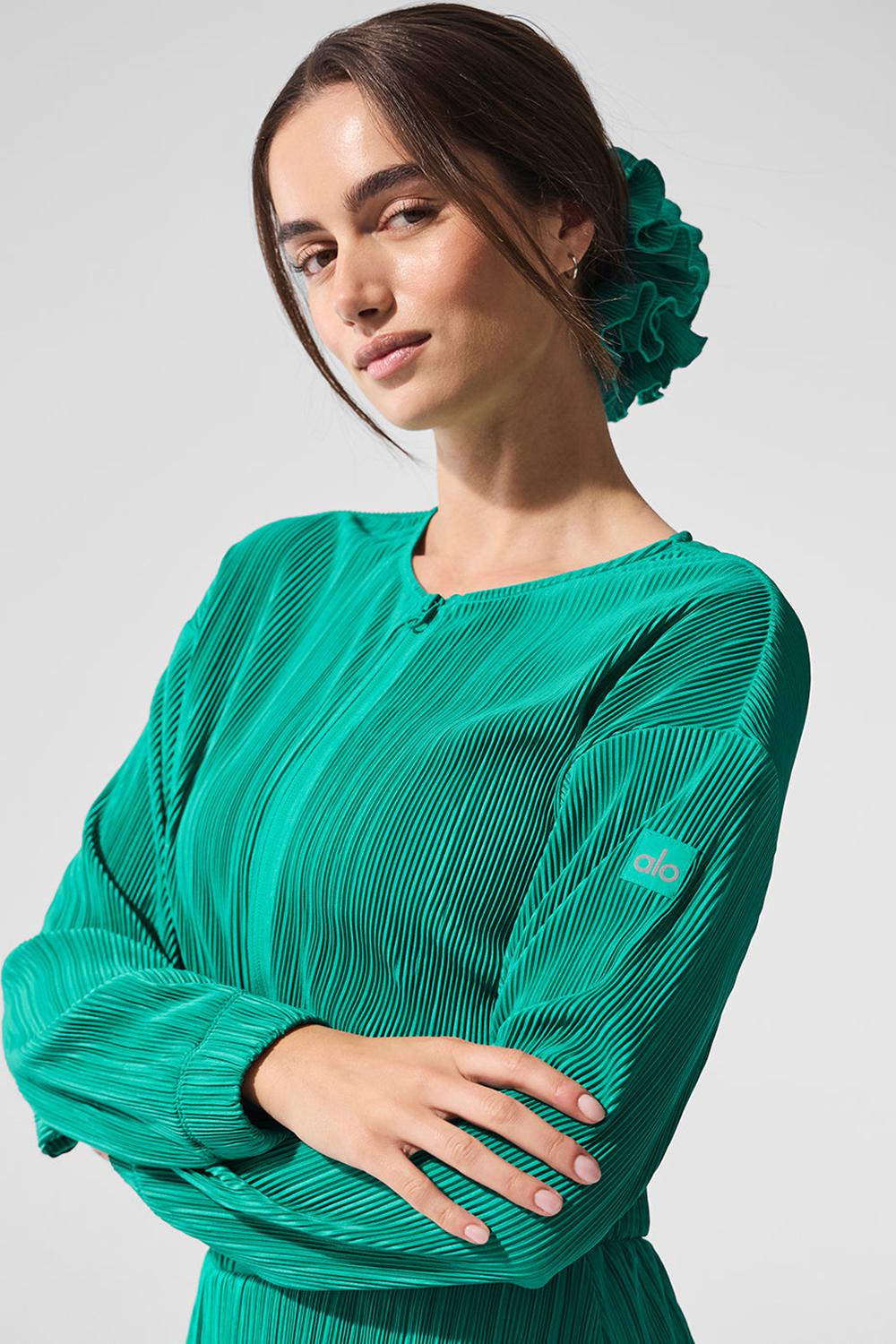 Chamarras Alo Yoga Cropped Micro Plisse Mujer Verdes | Mexico  RFQ-679238