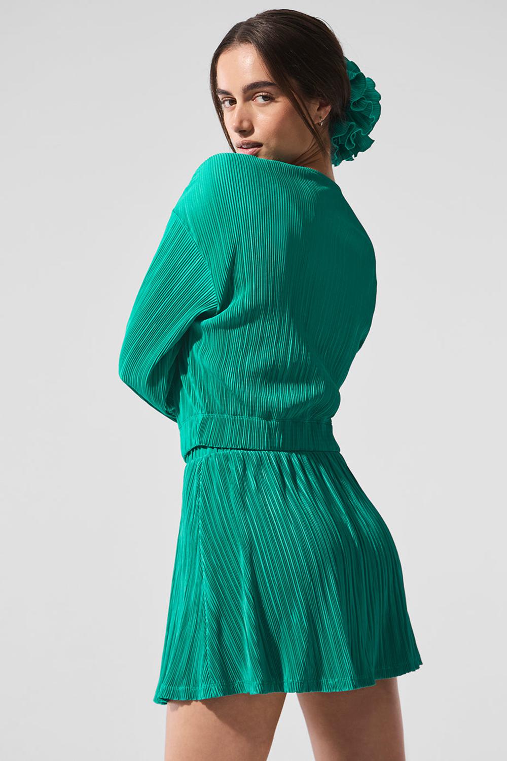 Chamarras Alo Yoga Cropped Micro Plisse Mujer Verdes | Mexico  RFQ-679238