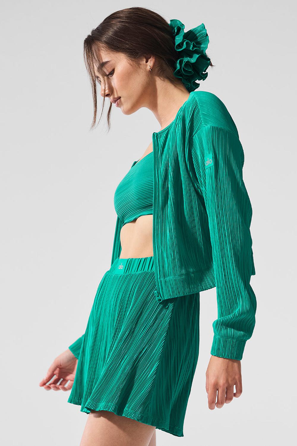 Chamarras Alo Yoga Cropped Micro Plisse Mujer Verdes | Mexico  RFQ-679238