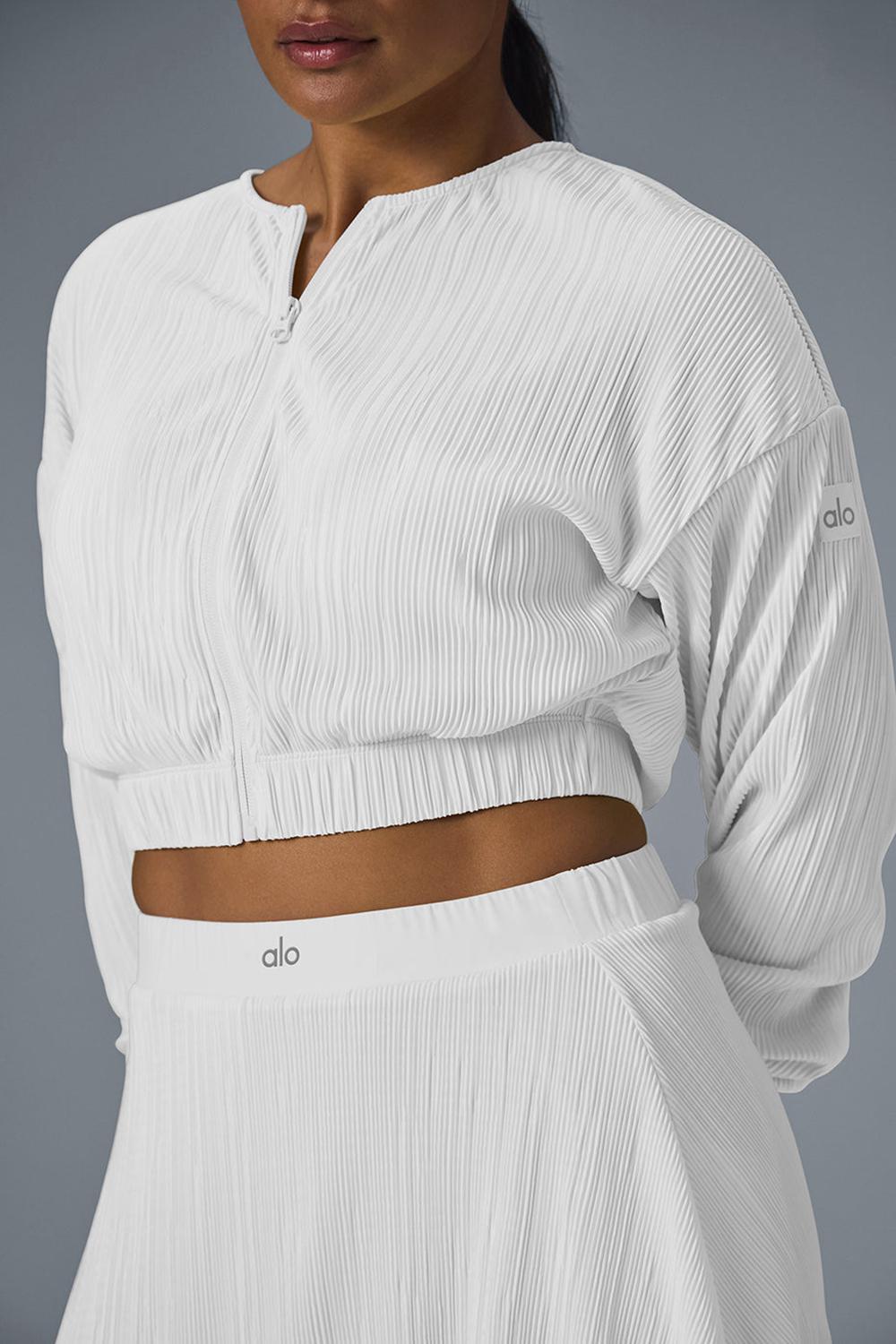 Chamarras Alo Yoga Cropped Micro Plisse Mujer Blancos | Mexico  DER-281946