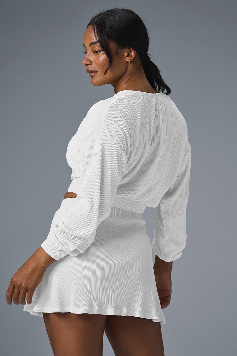 Chamarras Alo Yoga Cropped Micro Plisse Mujer Blancos | Mexico  DER-281946