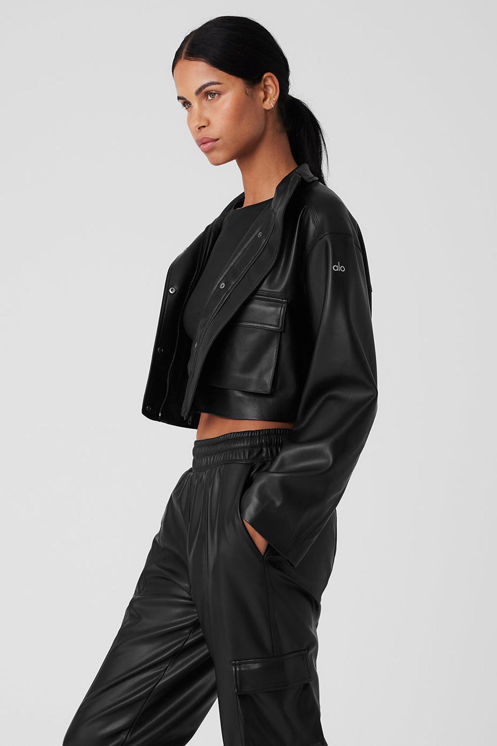 Chamarras Alo Yoga Faux Leather Power Hour Mujer Negros | Mexico  PUQ-926501