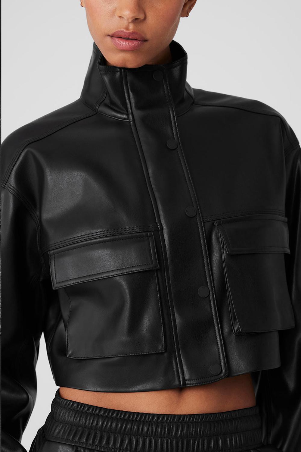 Chamarras Alo Yoga Faux Leather Power Hour Mujer Negros | Mexico  PUQ-926501