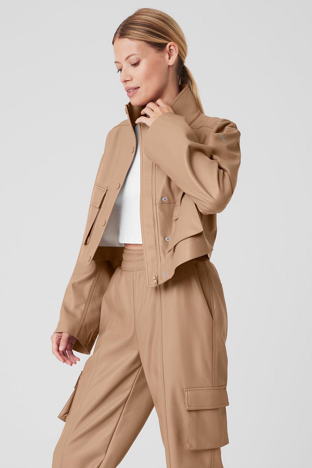 Chamarras Alo Yoga Faux Leather Power Hour Mujer Toasted Almond | Mexico  QLK-953427