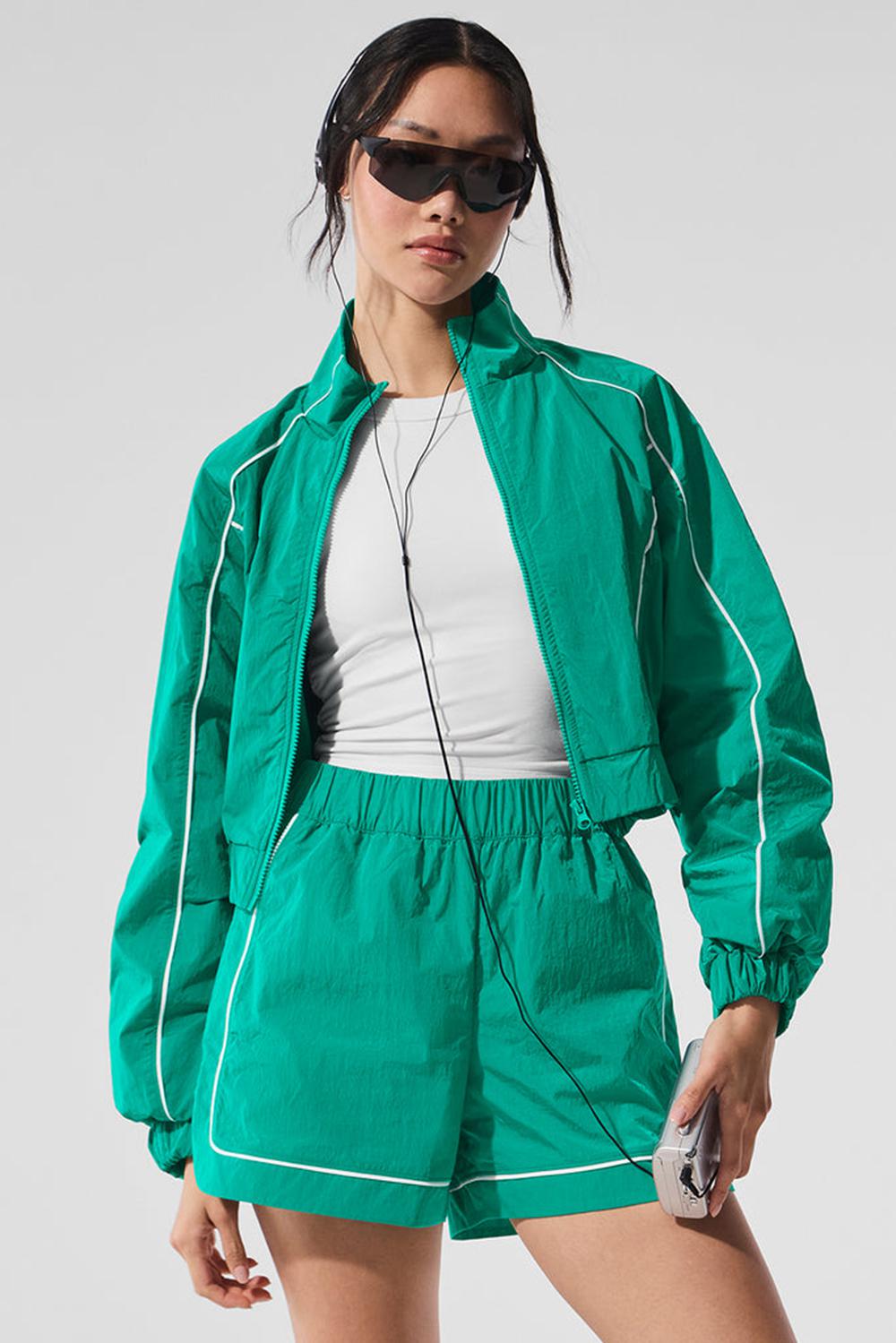 Chamarras Alo Yoga Motivate Full-Zip Track Mujer Verdes Blancos | Mexico  DBQ-978136