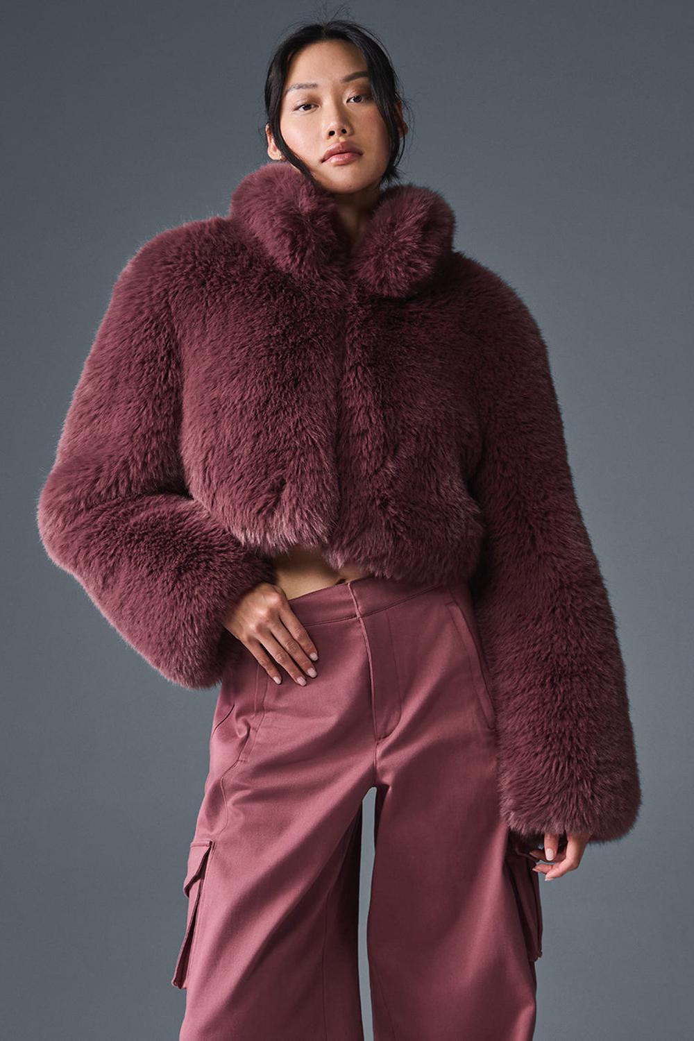 Chamarras Alo Yoga Opulent Faux Fur Cropped Mujer Vino | Mexico  IMD-382159