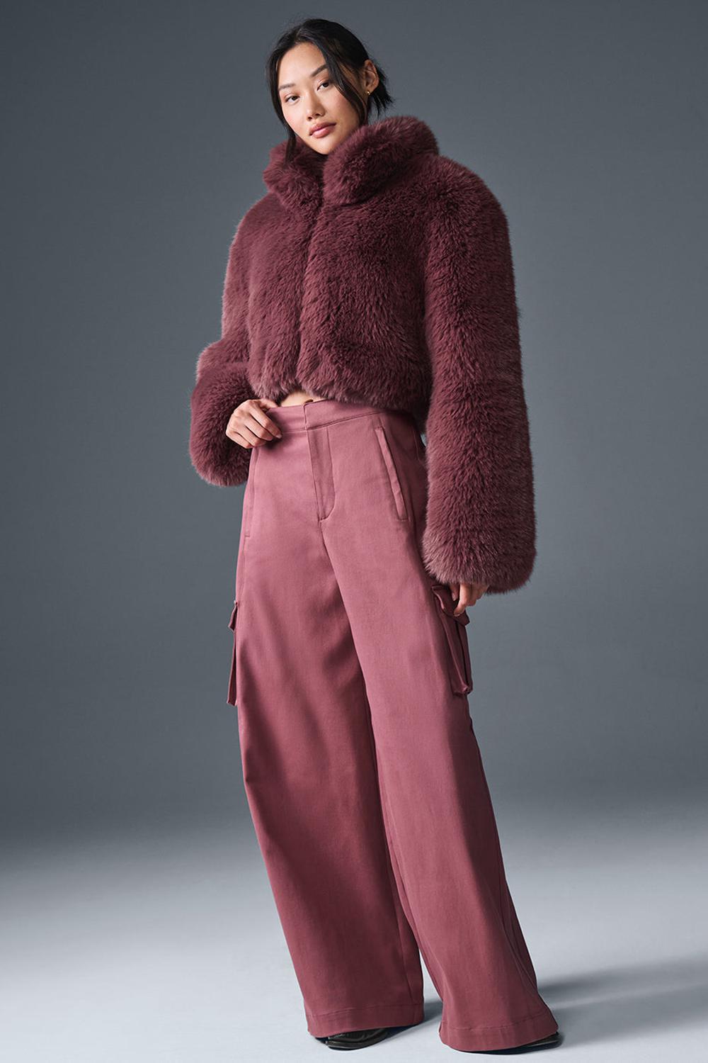Chamarras Alo Yoga Opulent Faux Fur Cropped Mujer Vino | Mexico  IMD-382159