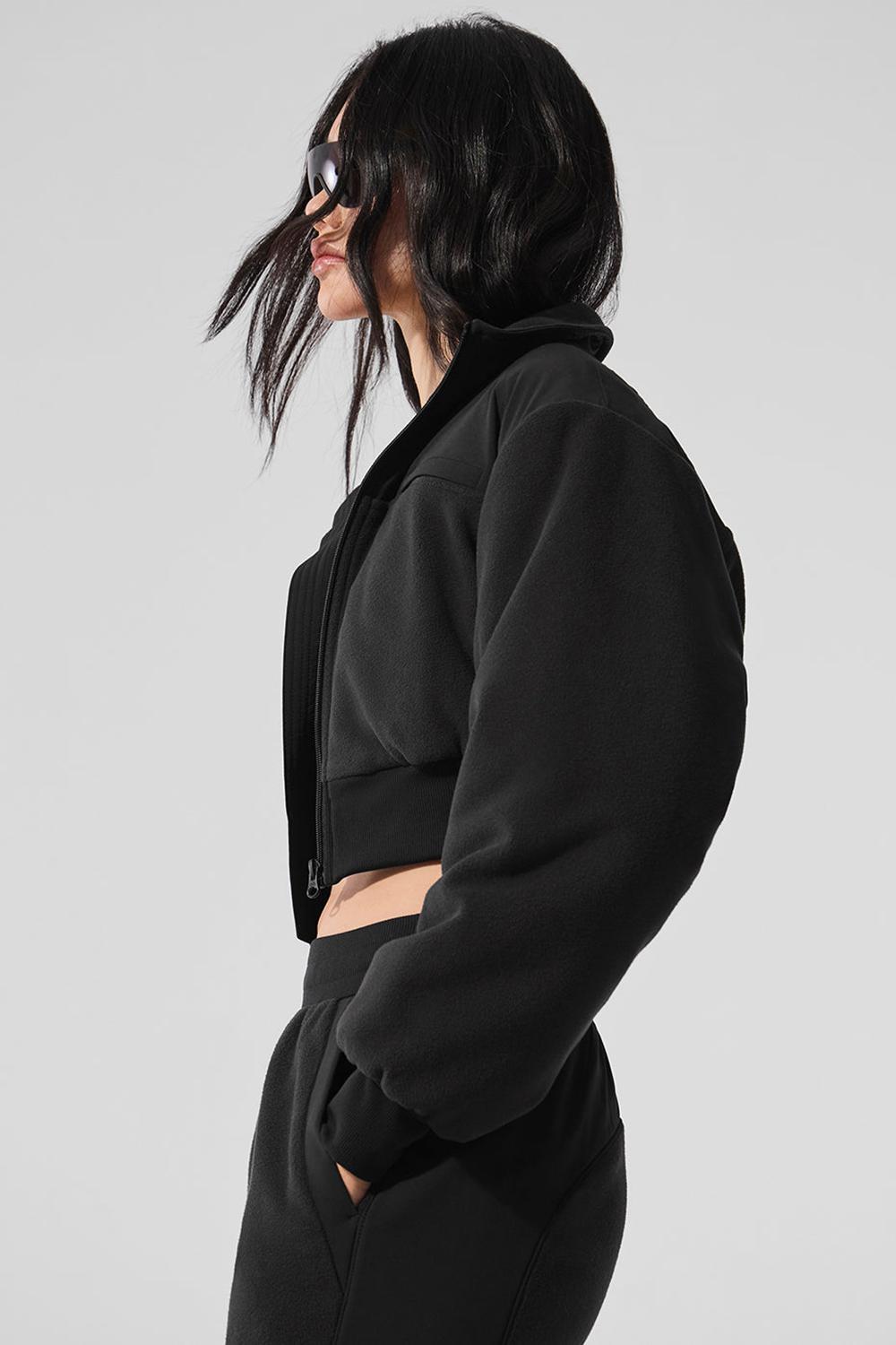 Chamarras Alo Yoga Polar Fleece Cropped Wintry Mix Mujer Negros | Mexico  ZPE-948157