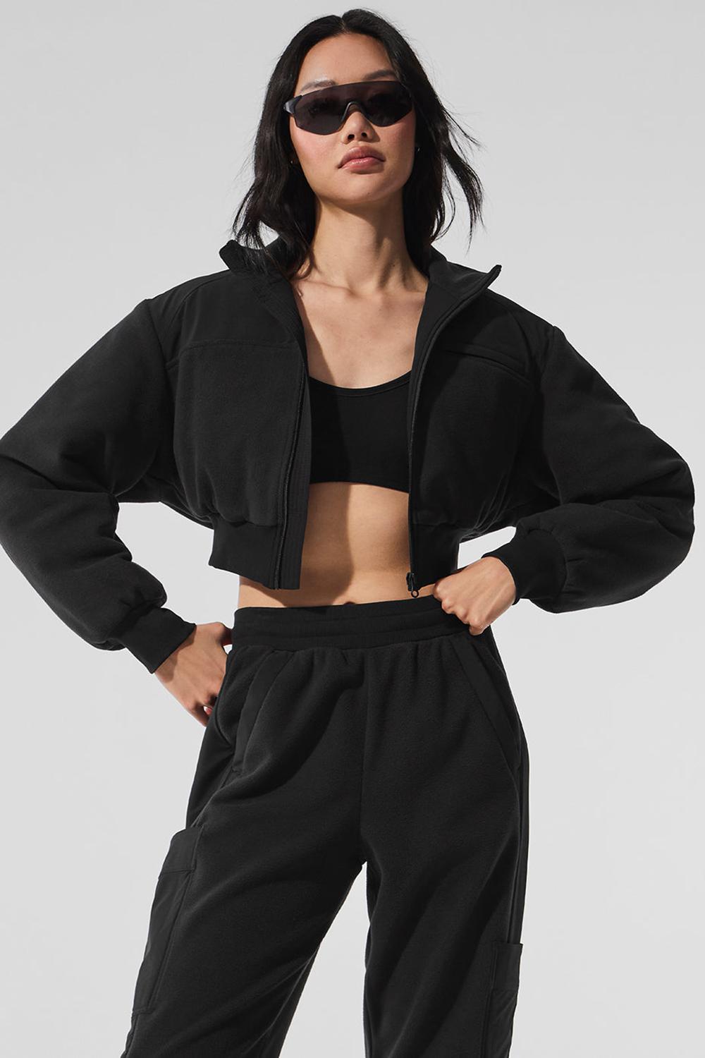 Chamarras Alo Yoga Polar Fleece Cropped Wintry Mix Mujer Negros | Mexico  ZPE-948157