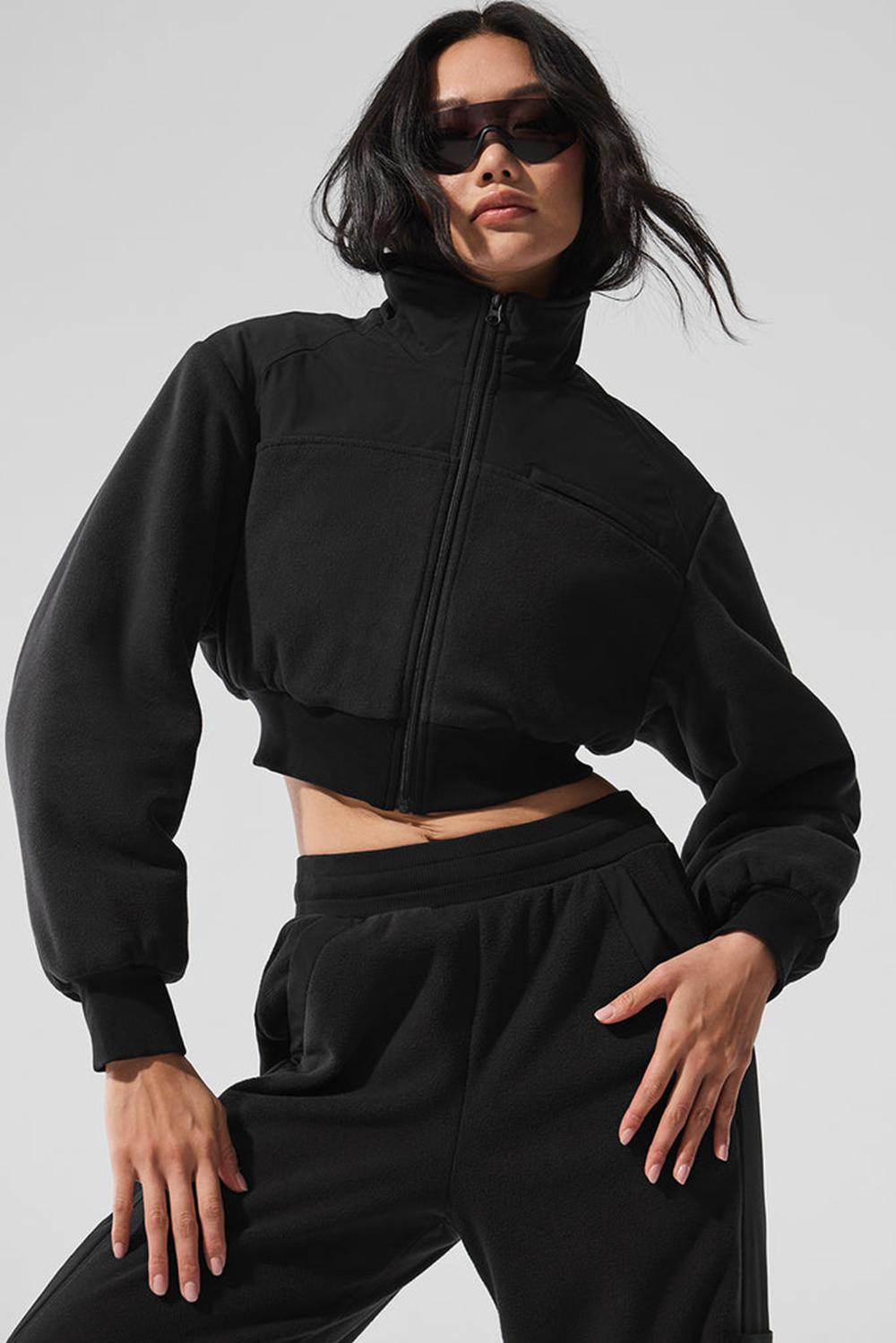 Chamarras Alo Yoga Polar Fleece Cropped Wintry Mix Mujer Negros | Mexico  ZPE-948157