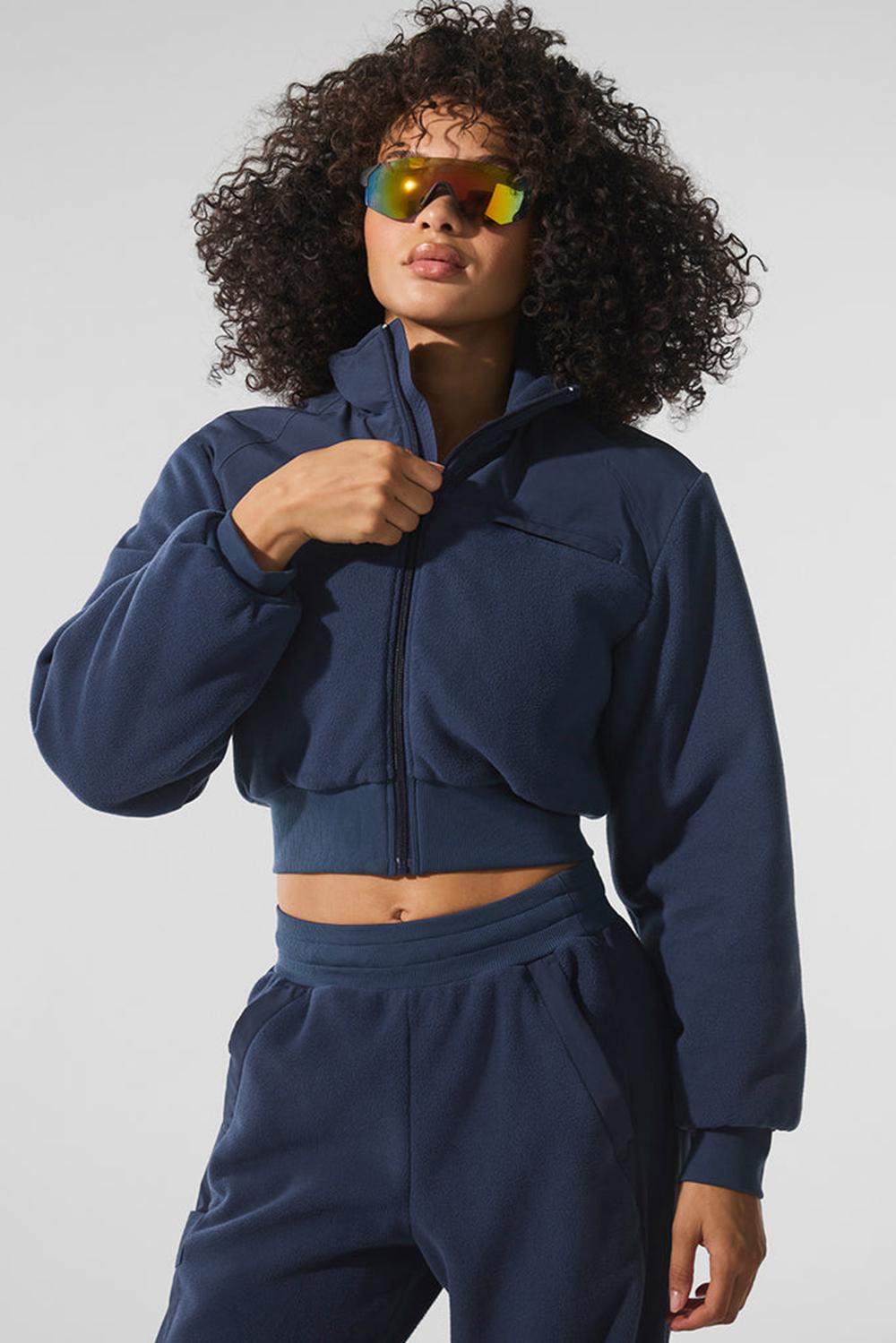 Chamarras Alo Yoga Polar Fleece Cropped Wintry Mix Mujer Azul Marino | Mexico  HEV-405378