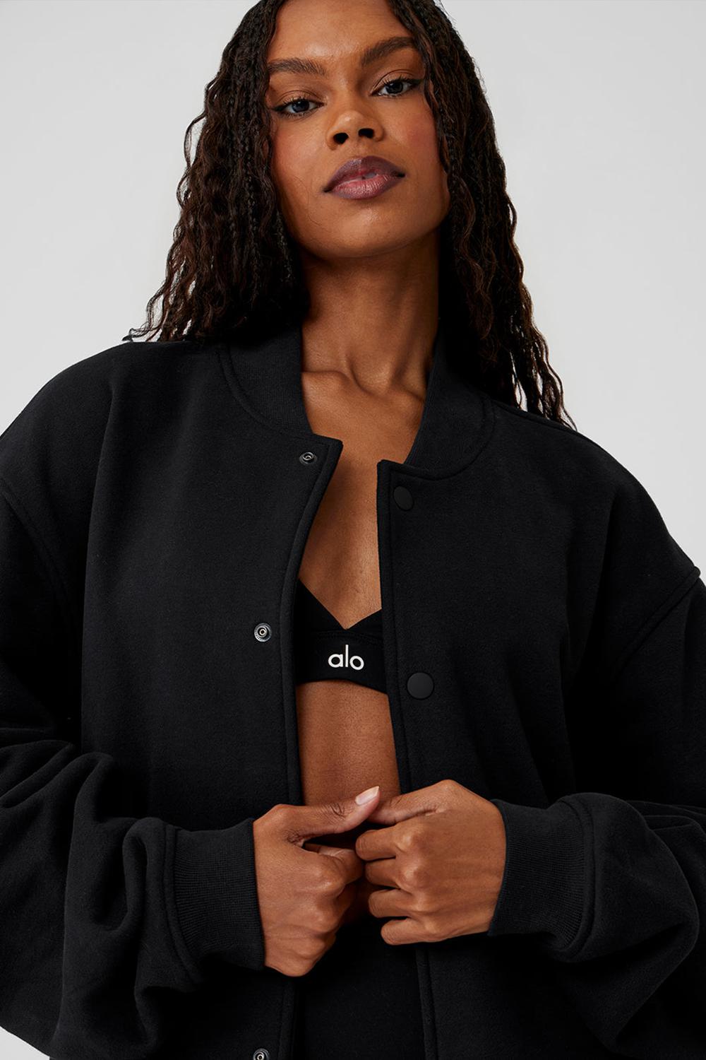 Chamarras Alo Yoga Renown Varsity Mujer Negros | Mexico  ATO-349602