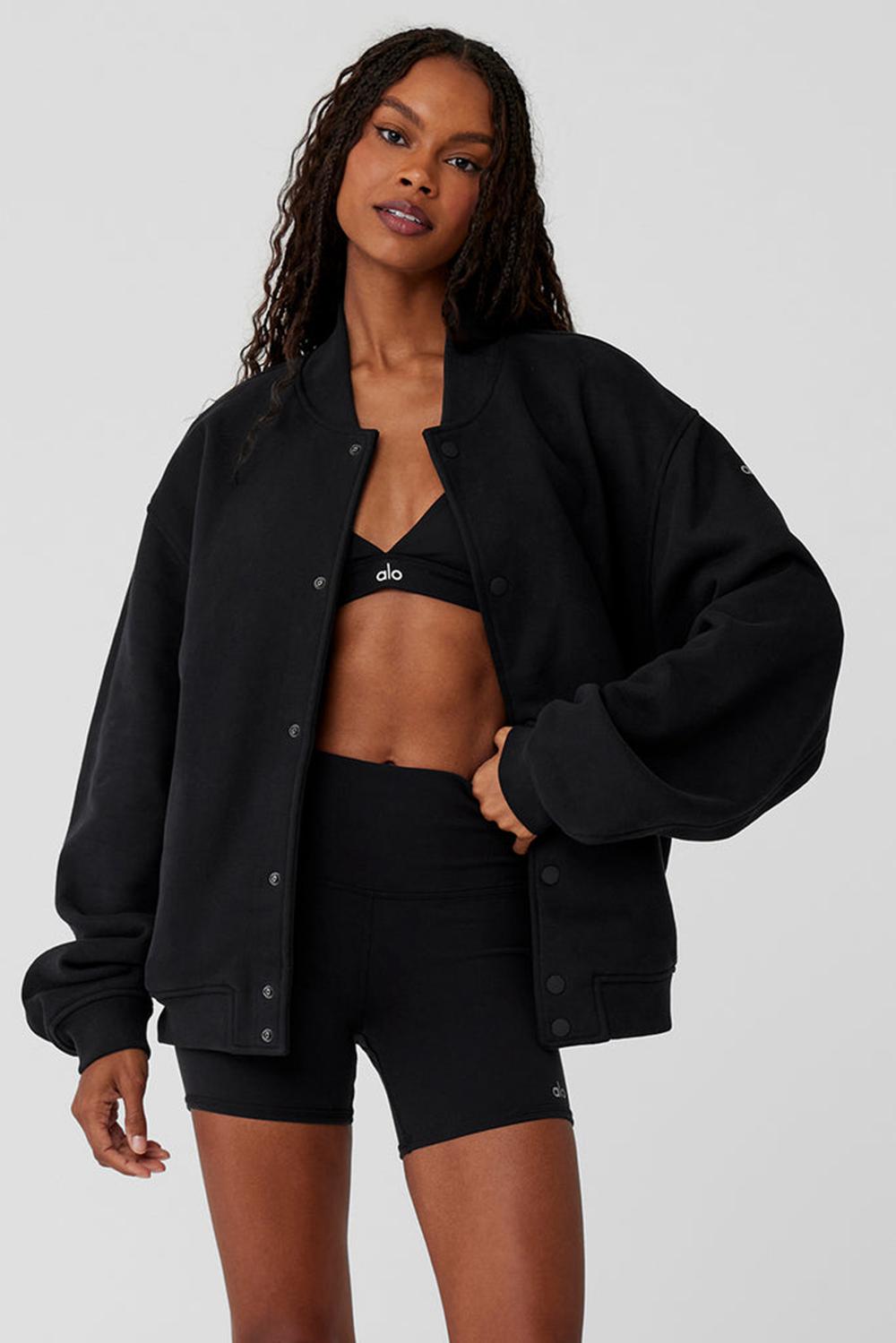 Chamarras Alo Yoga Renown Varsity Mujer Negros | Mexico  ATO-349602