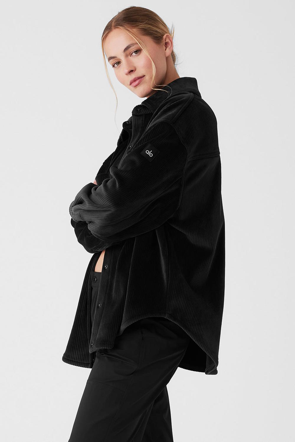 Chamarras Alo Yoga Ribbed Velour Mountain Side Shacket Mujer Negros | Mexico  BPU-627935