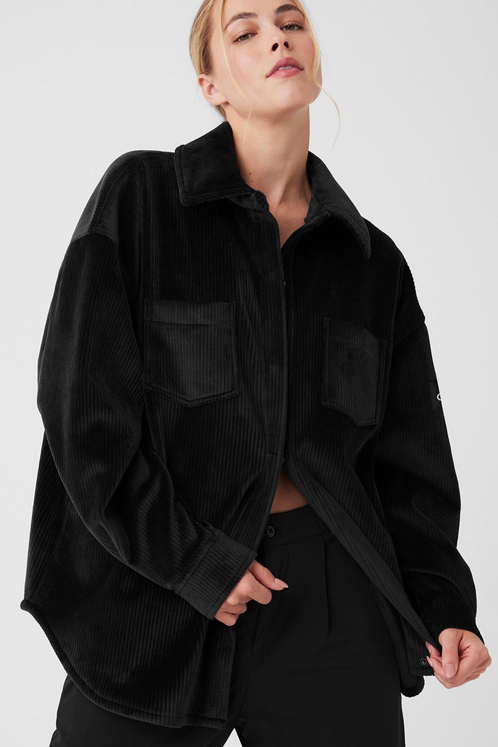 Chamarras Alo Yoga Ribbed Velour Mountain Side Shacket Mujer Negros | Mexico  BPU-627935