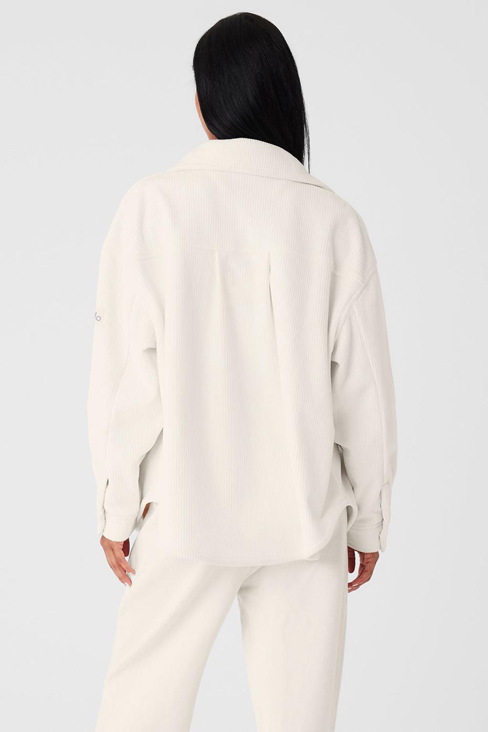 Chamarras Alo Yoga Ribbed Velour Mountain Side Shacket Mujer Ivory | Mexico  GPH-234618