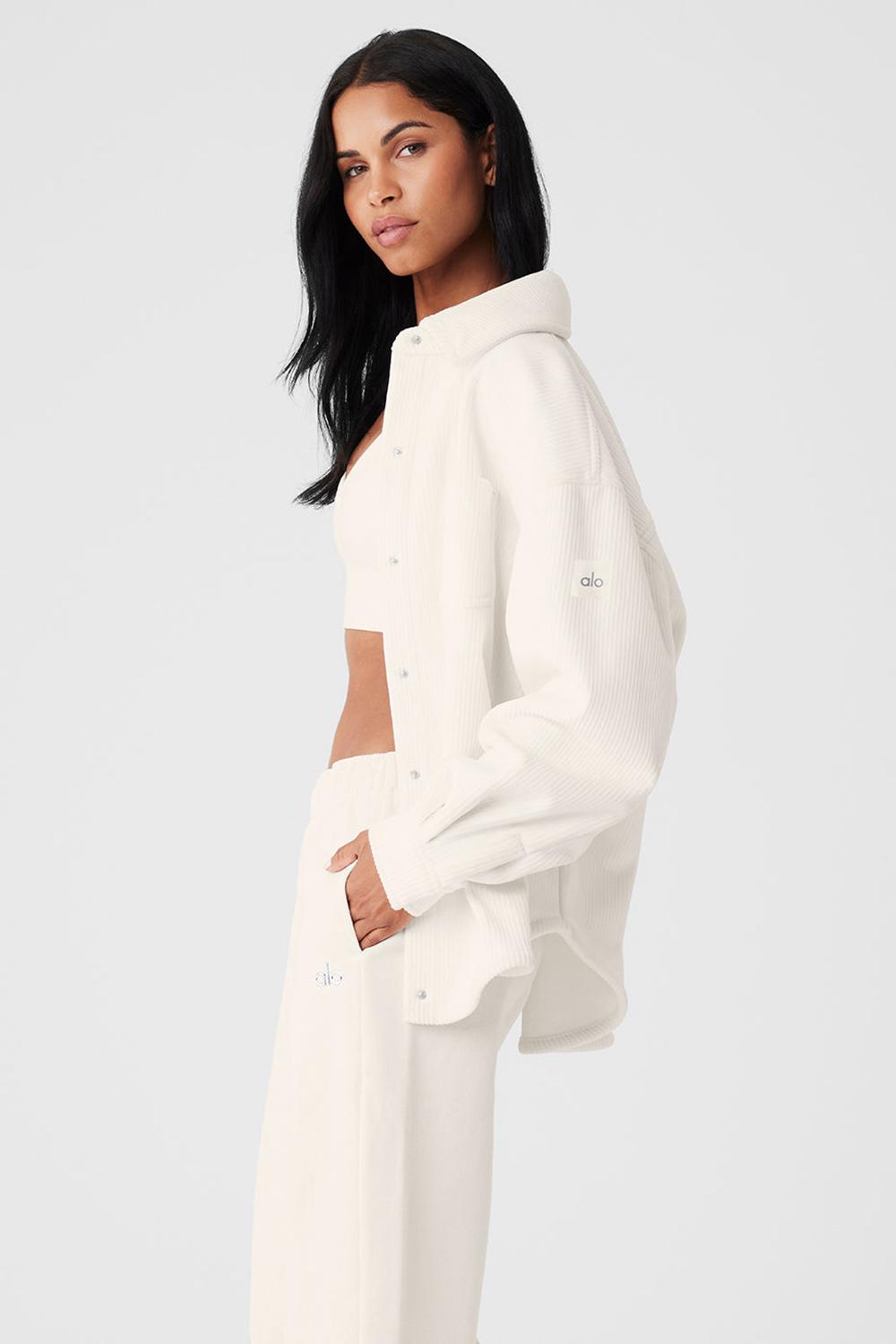 Chamarras Alo Yoga Ribbed Velour Mountain Side Shacket Mujer Ivory | Mexico  GPH-234618