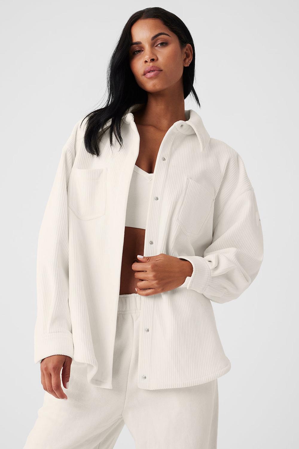 Chamarras Alo Yoga Ribbed Velour Mountain Side Shacket Mujer Ivory | Mexico  GPH-234618