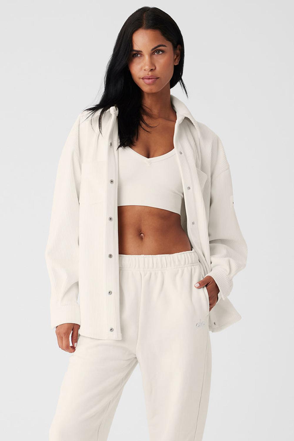 Chamarras Alo Yoga Ribbed Velour Mountain Side Shacket Mujer Ivory | Mexico  GPH-234618