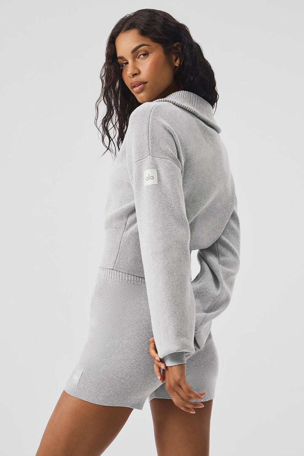 Chamarras Alo Yoga Scholar Knit Cropped Full Zip Mujer Grises | Mexico  IXW-584291