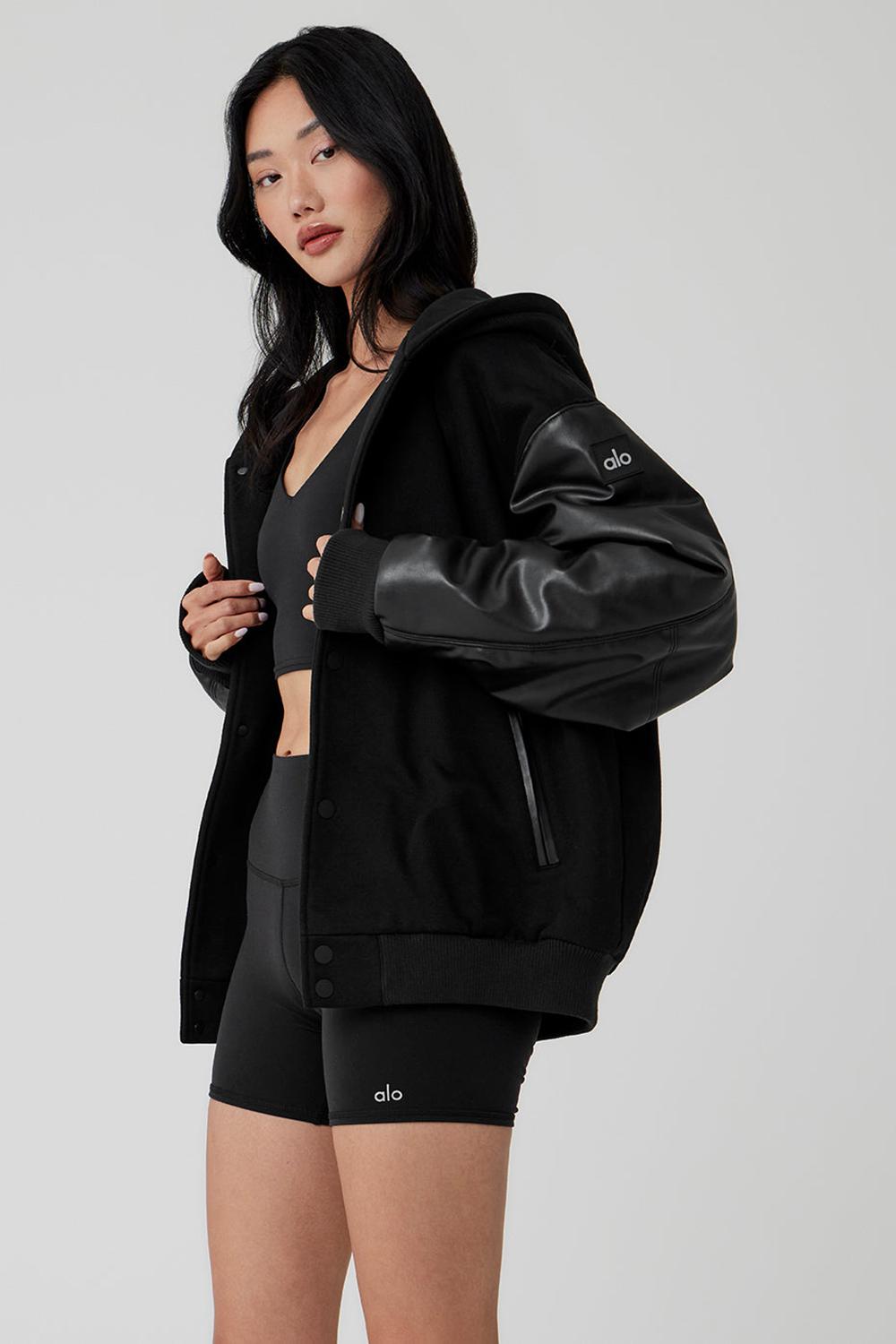 Chamarras Alo Yoga Select Hooded Bomber Mujer Negros | Mexico  QRF-706839