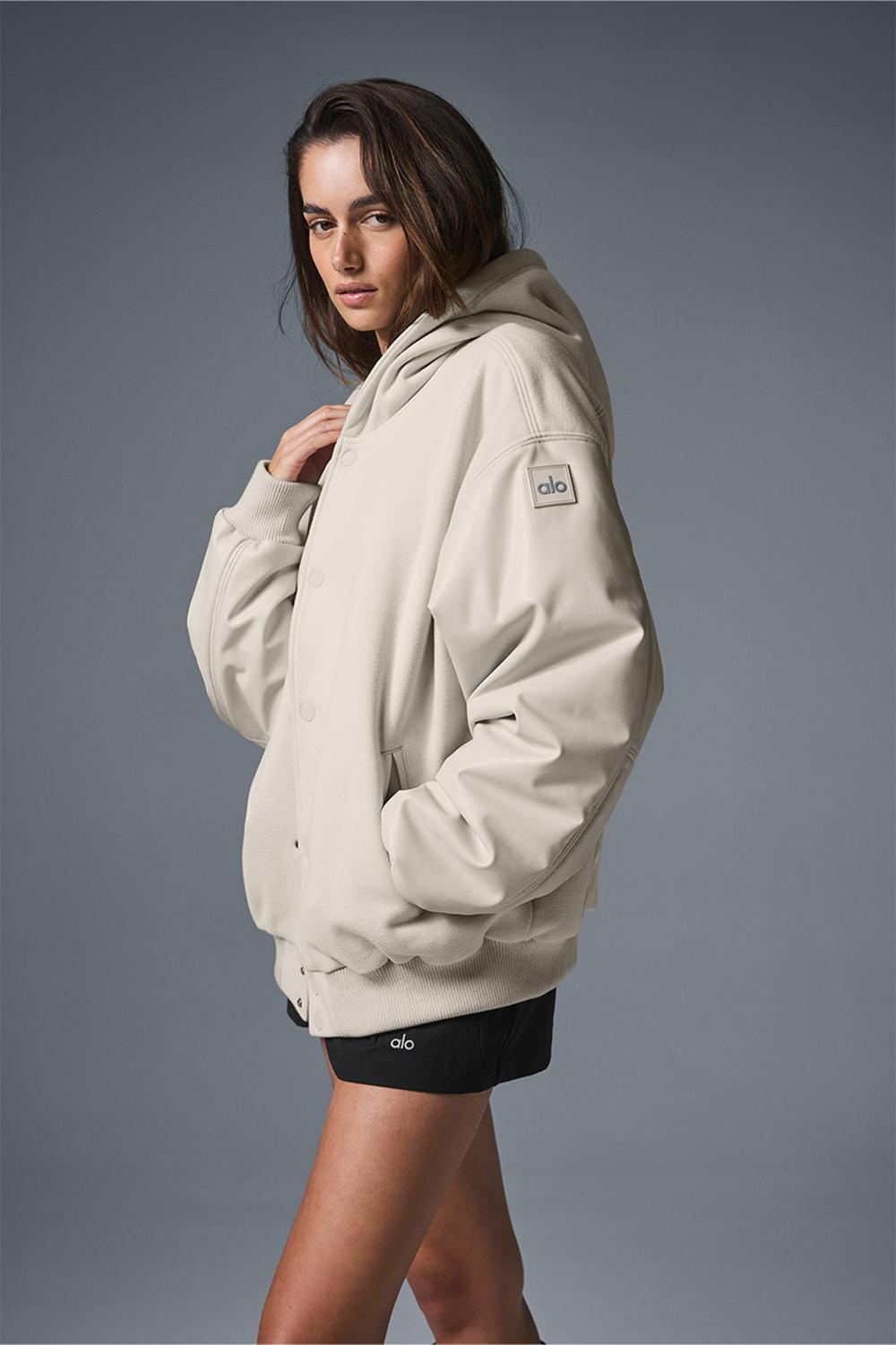 Chamarras Alo Yoga Select Hooded Bomber Mujer Bone | Mexico  ZEM-768340