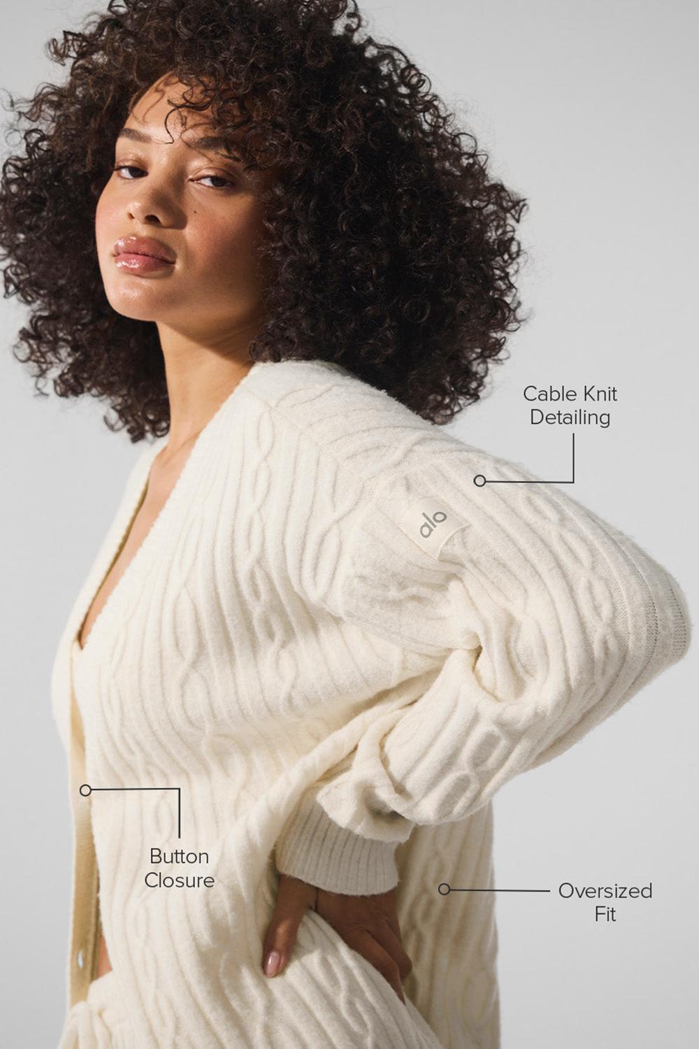Cárdigan Alo Yoga Cable Knit Winter Bliss Mujer Ivory | Mexico  HXD-139460