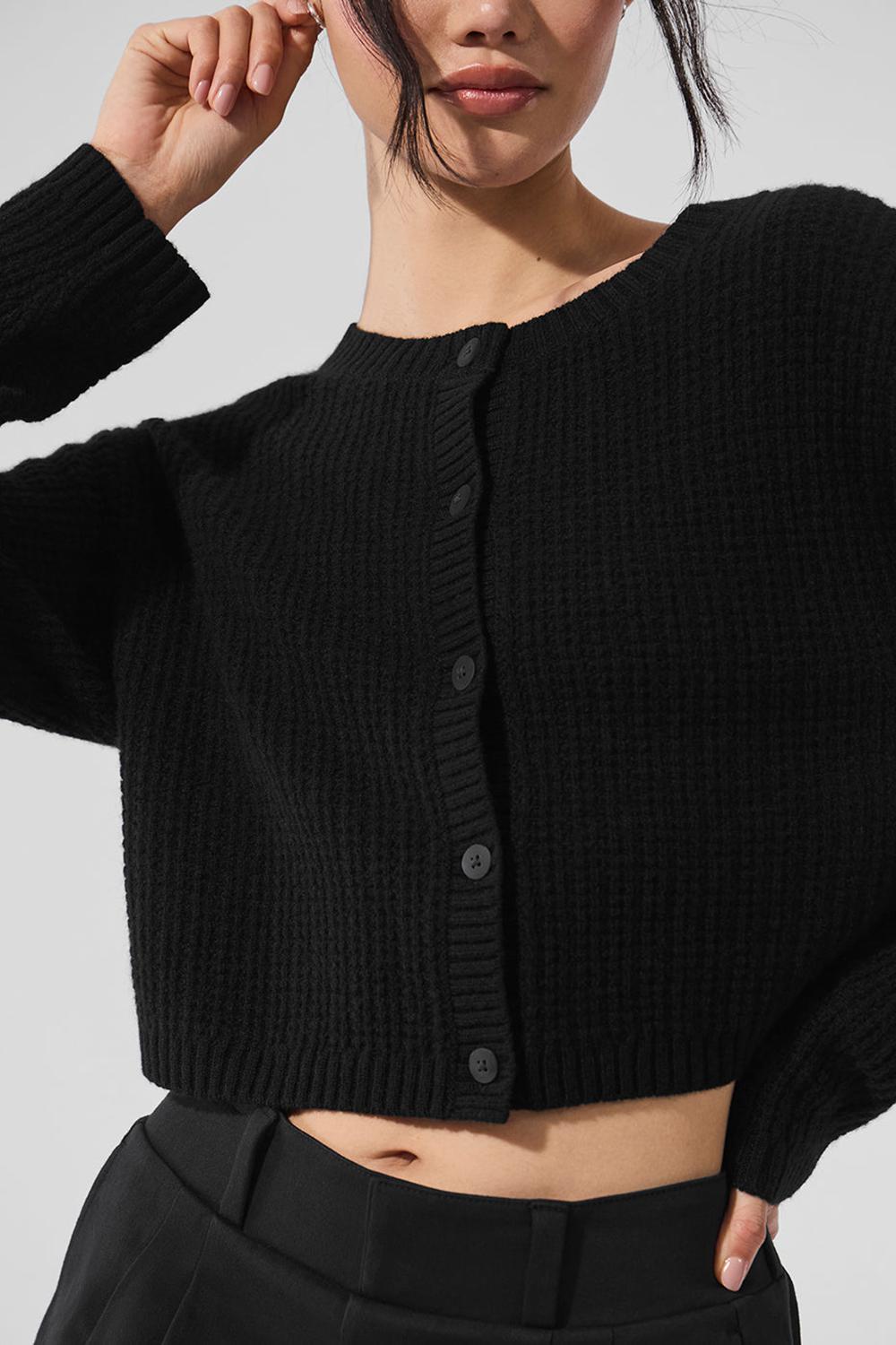 Cárdigan Alo Yoga Cashmere Plush Waffle Mujer Negros | Mexico  ATU-180359