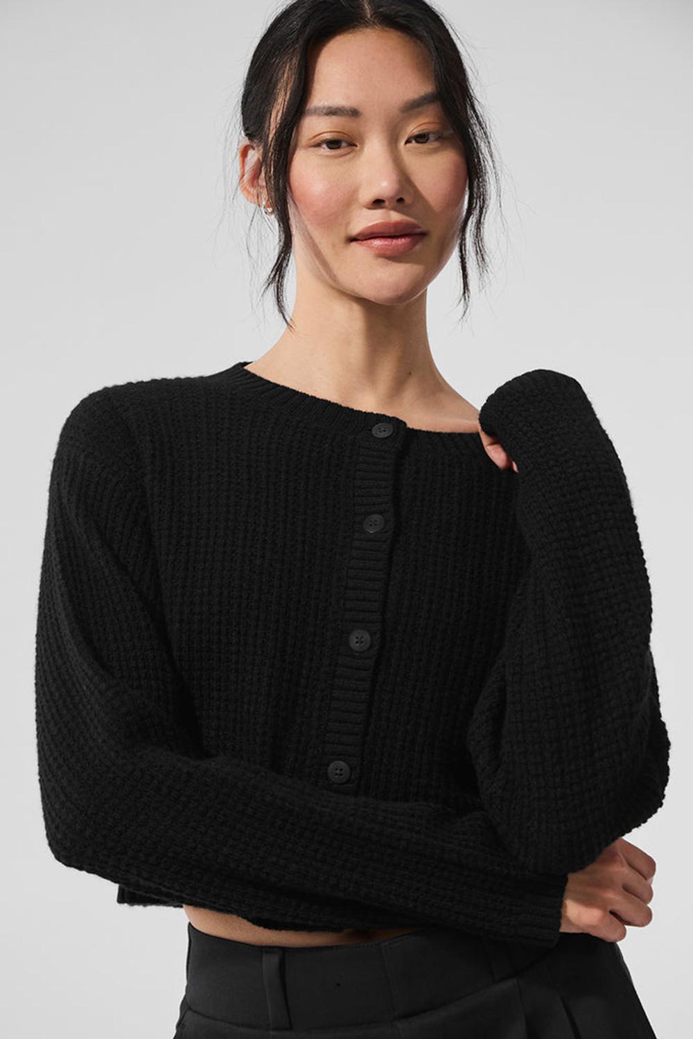 Cárdigan Alo Yoga Cashmere Plush Waffle Mujer Negros | Mexico  ATU-180359