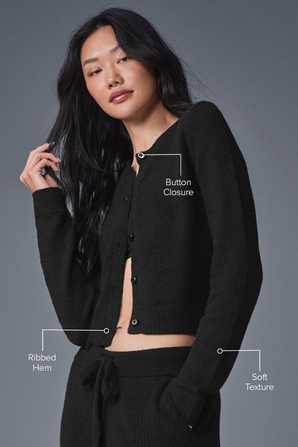 Cárdigan Alo Yoga Snuggle Up Sweater Cropped Mujer Negros | Mexico  KSI-856279