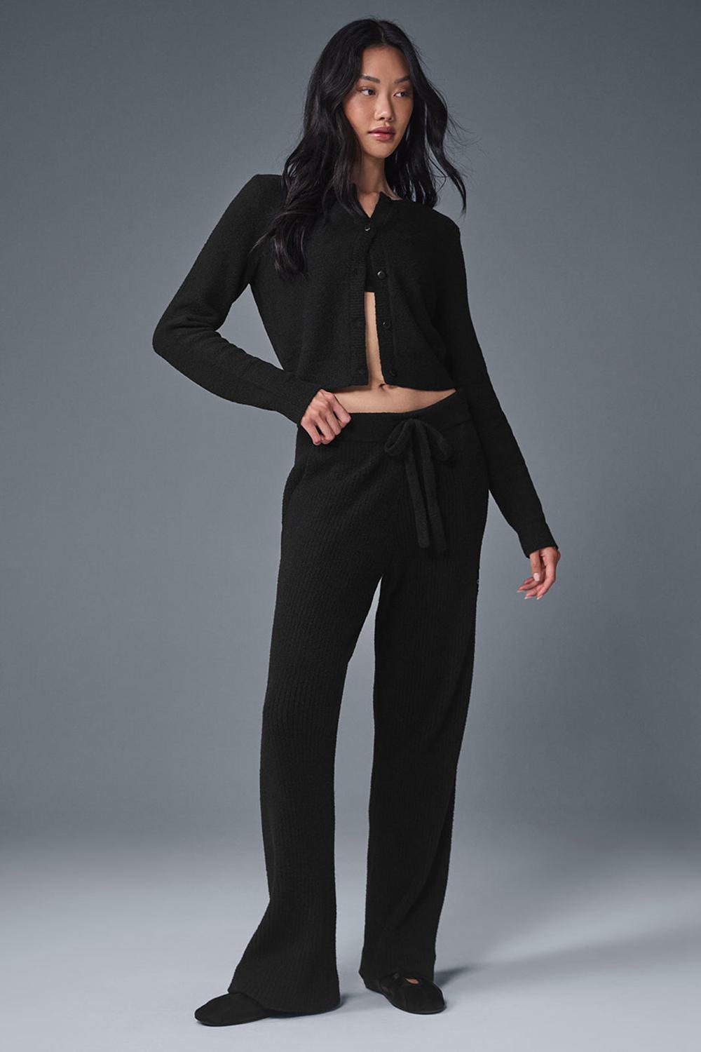 Cárdigan Alo Yoga Snuggle Up Sweater Cropped Mujer Negros | Mexico  KSI-856279