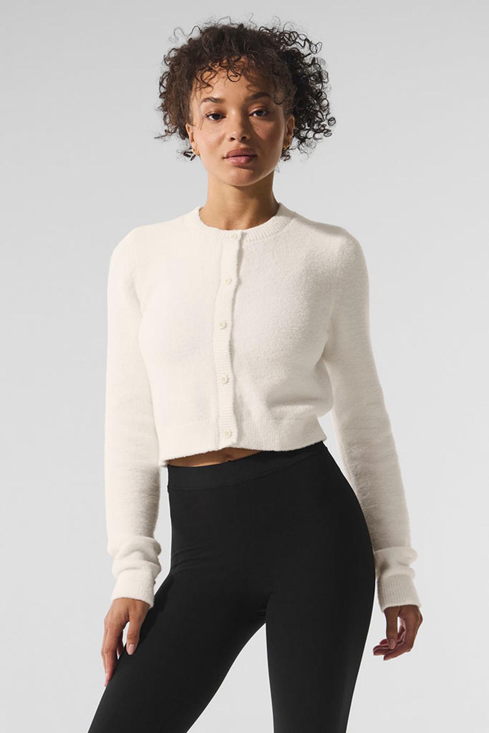 Cárdigan Alo Yoga Snuggle Up Sweater Cropped Mujer Ivory | Mexico  WMX-246509