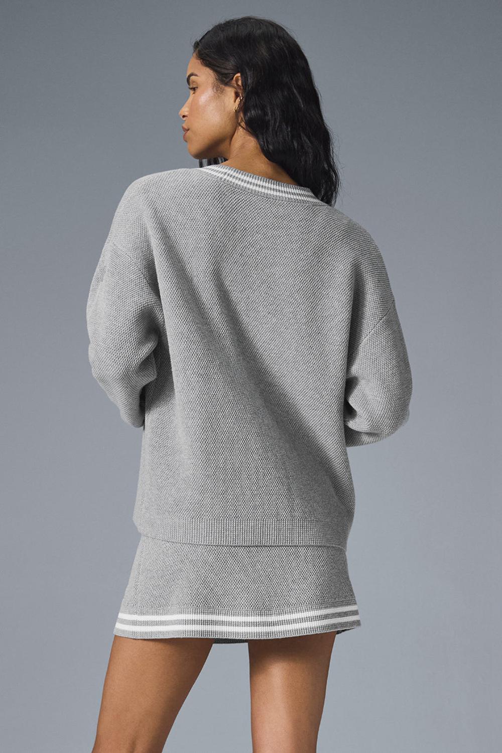 Cárdigan Alo Yoga Tennis Club Sweater Knit Mujer Grises Blancos | Mexico  STA-107546