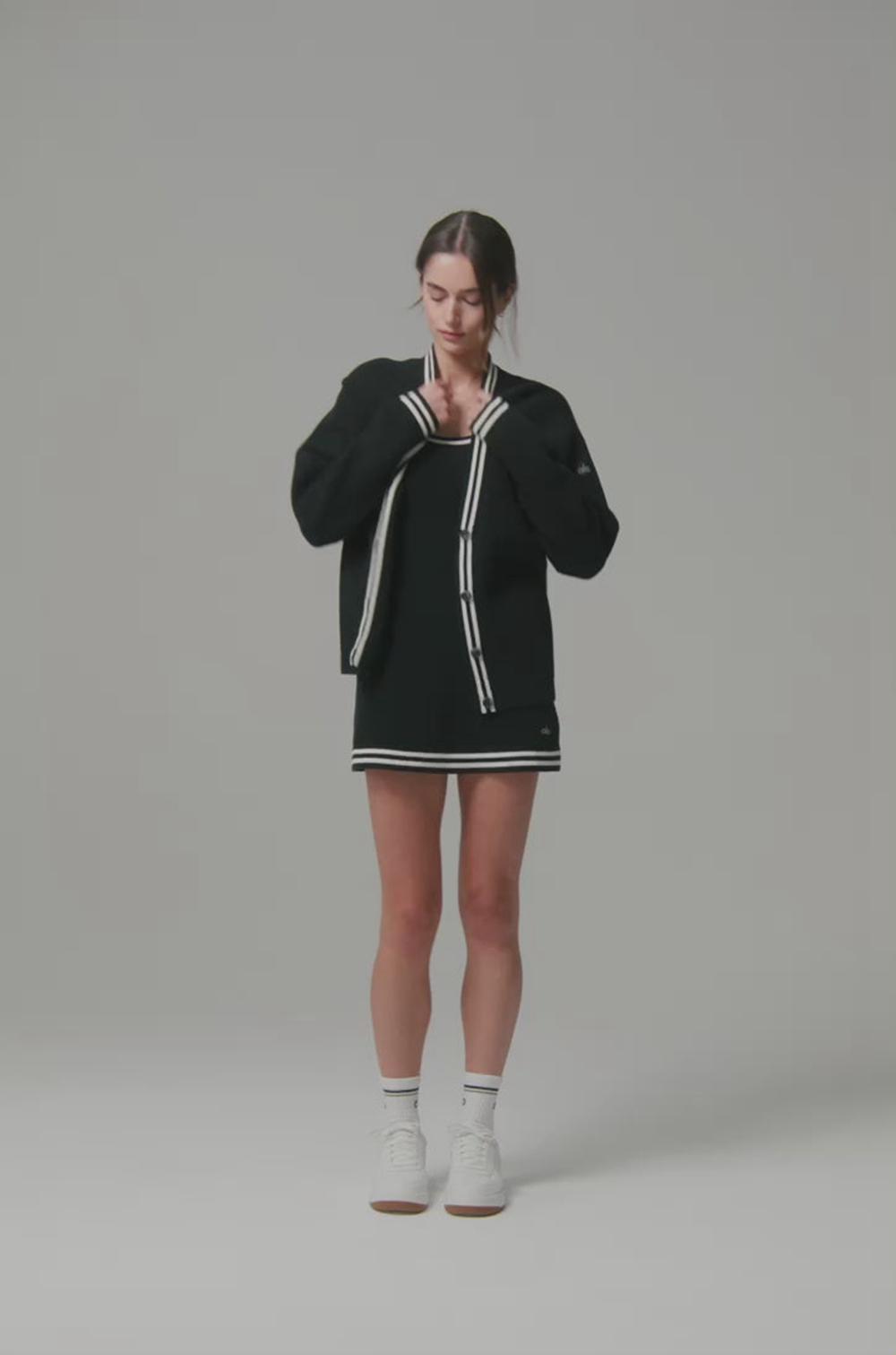Cárdigan Alo Yoga Tennis Club Sweater Knit Mujer Grises Blancos | Mexico  STA-107546