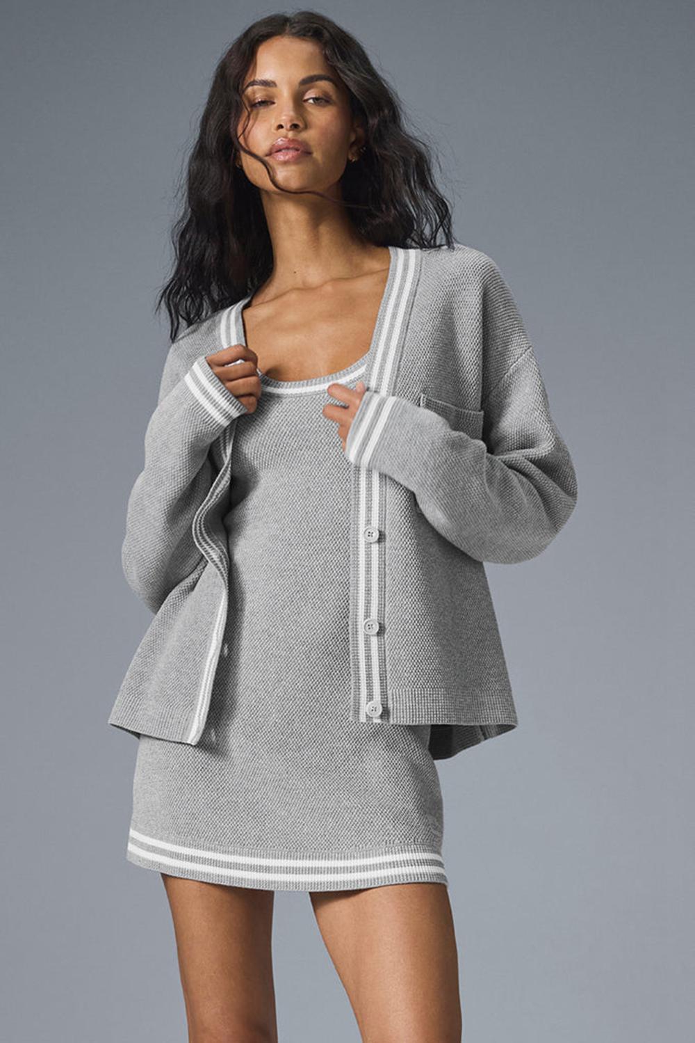 Cárdigan Alo Yoga Tennis Club Sweater Knit Mujer Grises Blancos | Mexico  STA-107546