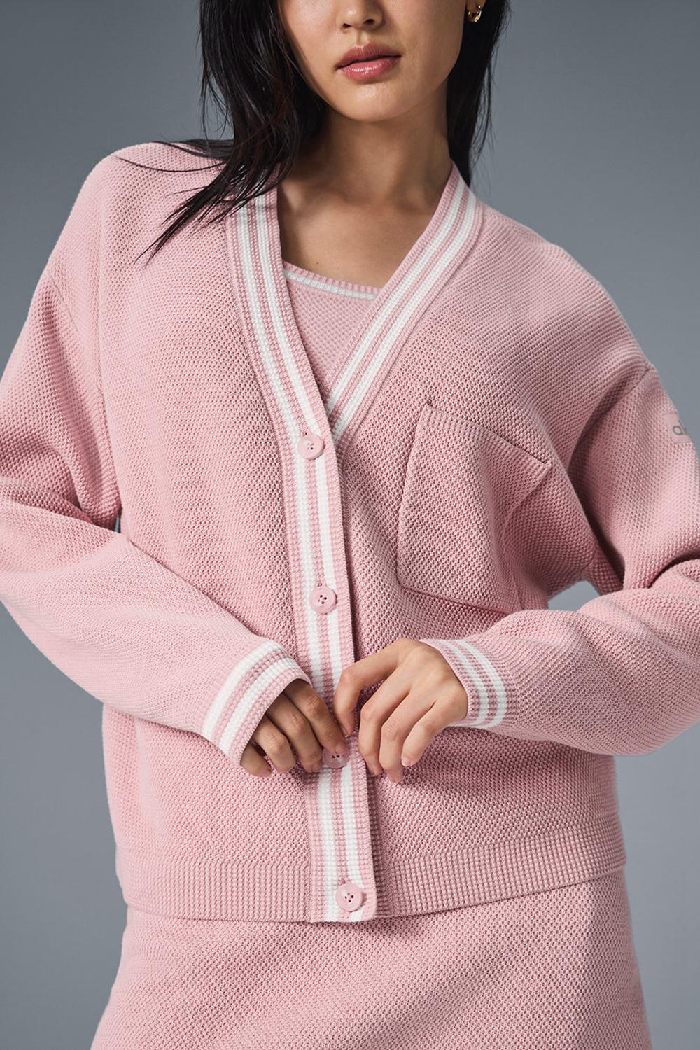 Cárdigan Alo Yoga Tennis Club Sweater Knit Mujer Rosas Blancos | Mexico  EBW-971086