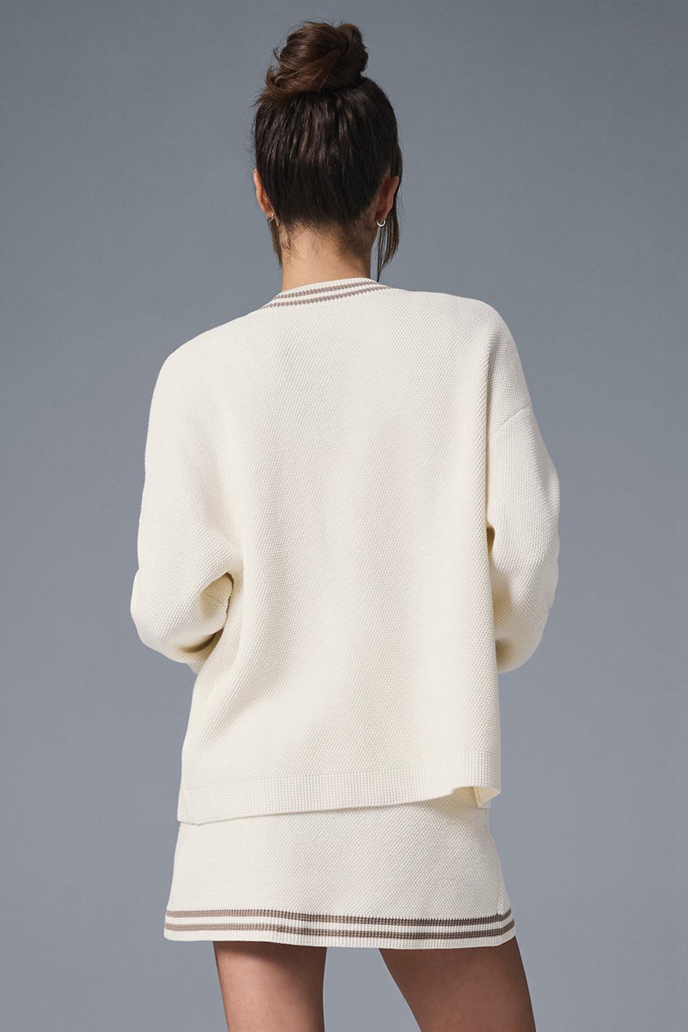Cárdigan Alo Yoga Tennis Club Sweater Knit Mujer Ivory / Gravel | Mexico  ATP-147362