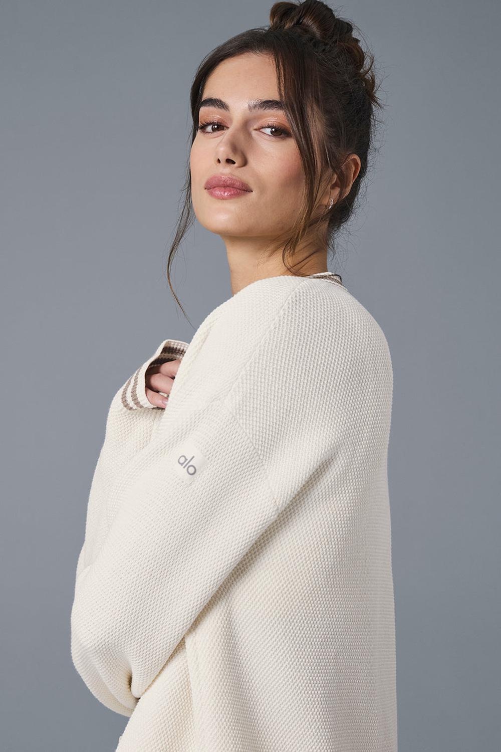 Cárdigan Alo Yoga Tennis Club Sweater Knit Mujer Ivory / Gravel | Mexico  ATP-147362