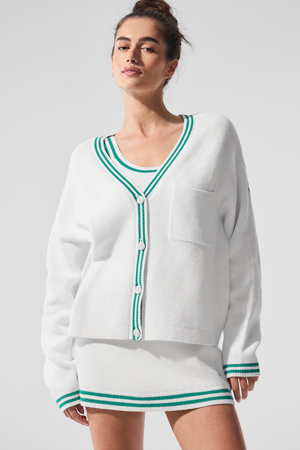 Cárdigan Alo Yoga Tennis Club Sweater Knit Mujer Blancos Verdes | Mexico  XCJ-389401