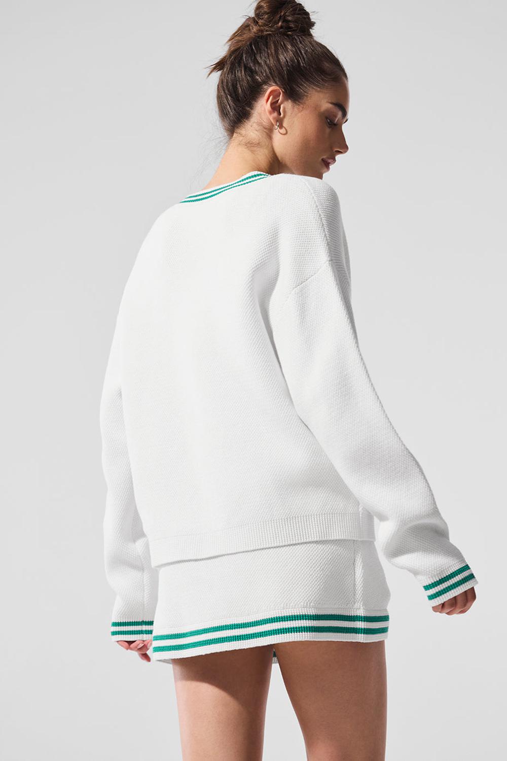 Cárdigan Alo Yoga Tennis Club Sweater Knit Mujer Blancos Verdes | Mexico  XCJ-389401