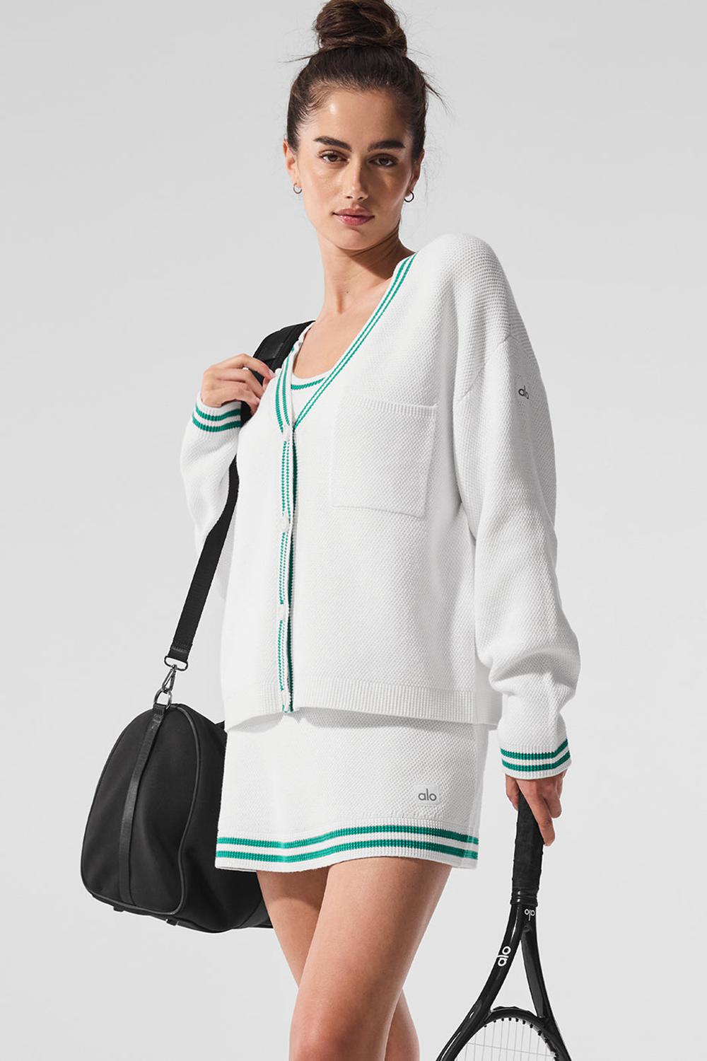 Cárdigan Alo Yoga Tennis Club Sweater Knit Mujer Blancos Verdes | Mexico  XCJ-389401