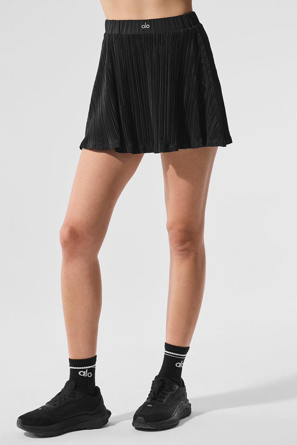 Falda Alo Yoga Micro Plisse Tennis Mujer Negros | Mexico  ICV-682570