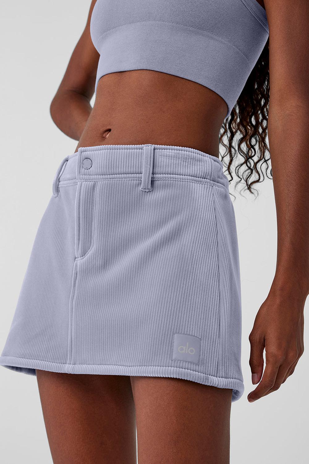 Falda Alo Yoga Ribbed Velour Baller Mini Mujer Fog | Mexico  YZA-874156