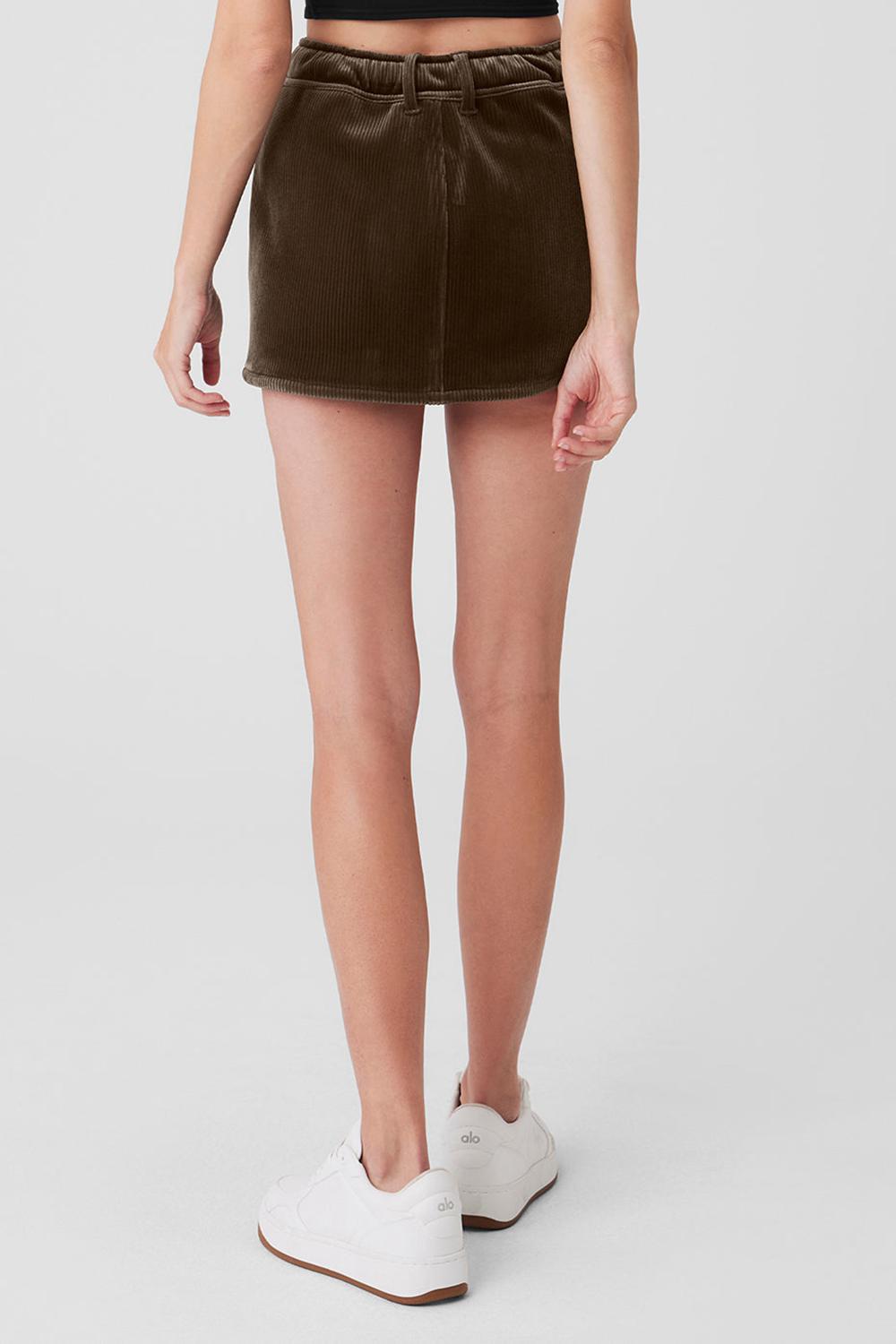 Falda Alo Yoga Ribbed Velour Baller Mini Mujer Macchiato | Mexico  LNF-835620