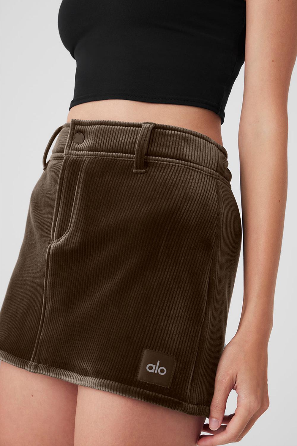 Falda Alo Yoga Ribbed Velour Baller Mini Mujer Macchiato | Mexico  LNF-835620