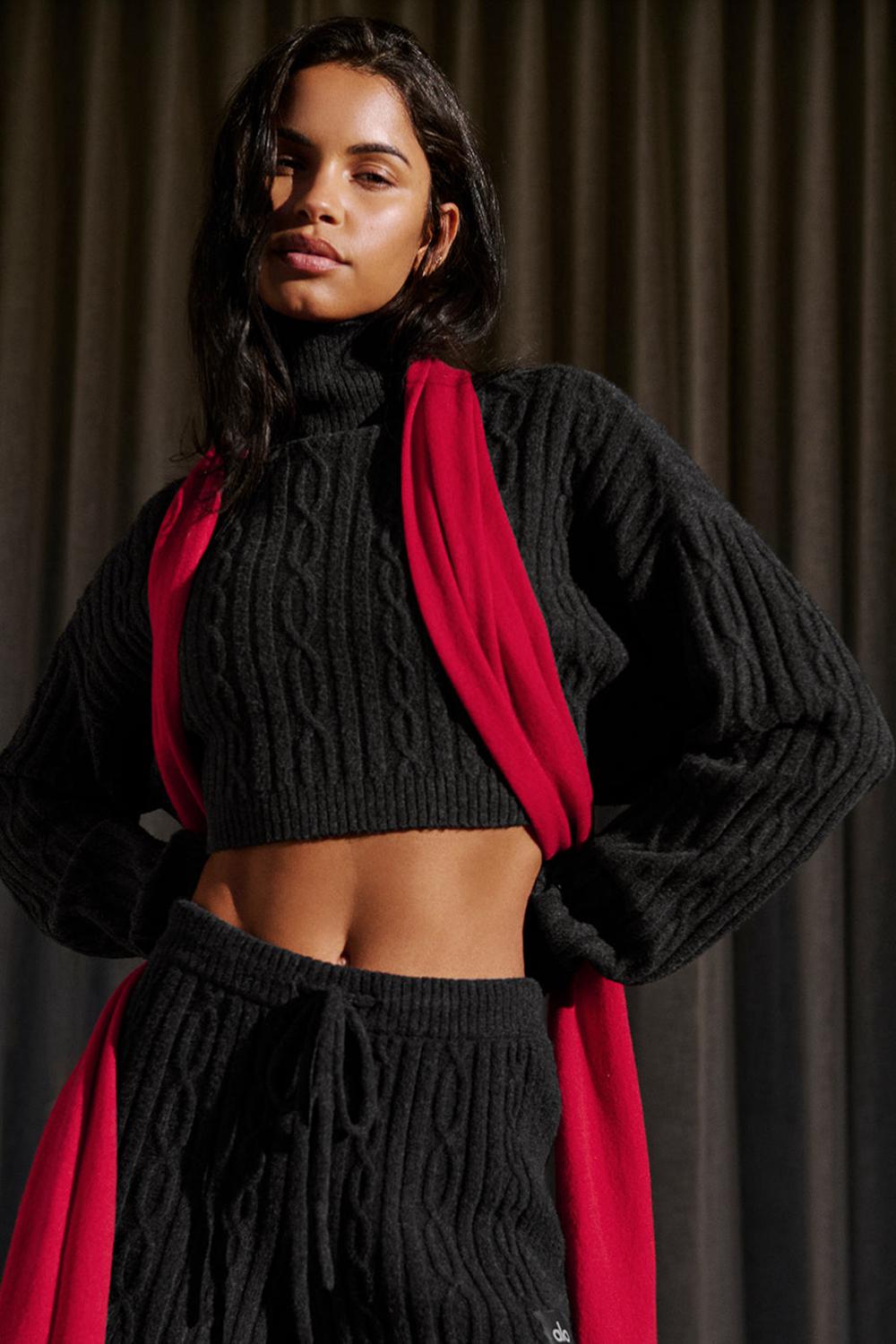 Manga Larga Alo Yoga Cable Knit Cropped Winter Bliss Turtleneck Mujer Azules Grises | Mexico  PAL-741692
