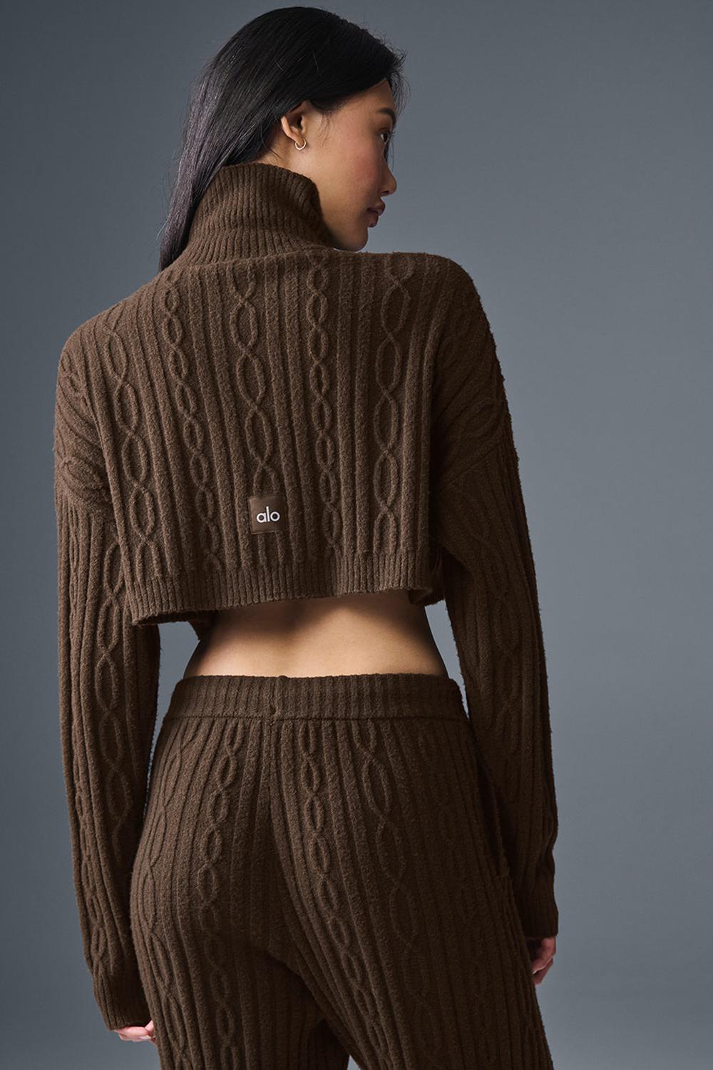 Manga Larga Alo Yoga Cable Knit Cropped Winter Bliss Turtleneck Mujer Espresso | Mexico  DSV-359012