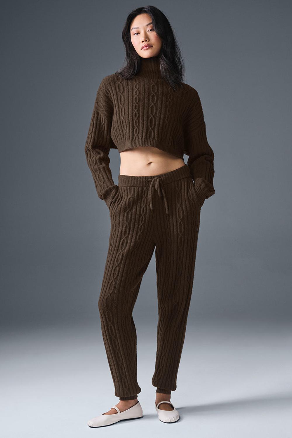 Manga Larga Alo Yoga Cable Knit Cropped Winter Bliss Turtleneck Mujer Espresso | Mexico  DSV-359012