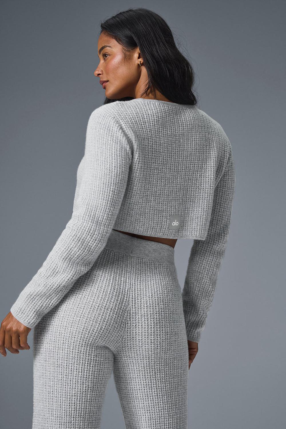 Manga Larga Alo Yoga Cashmere Plush Waffle Cropped Mujer Grises | Mexico  DHB-815729