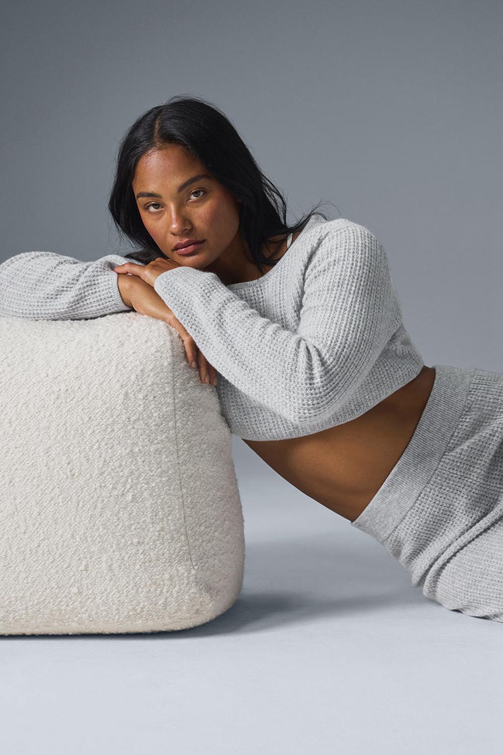 Manga Larga Alo Yoga Cashmere Plush Waffle Cropped Mujer Grises | Mexico  DHB-815729